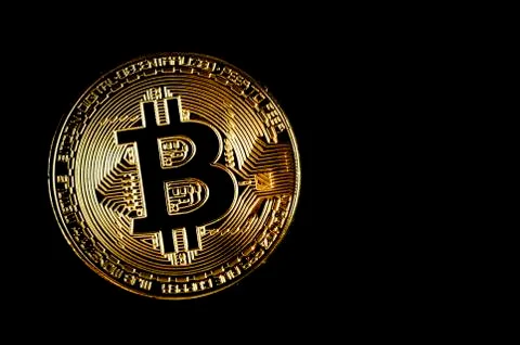 Bitcoin On Black Background Stock Photos