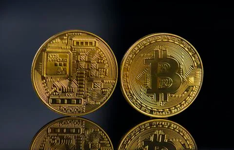 Bitcoin with black background Stock Photos