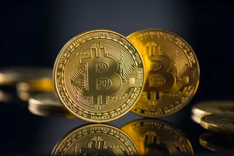 Bitcoin with black background Stock Photos