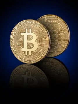 Bitcoin on black background with reflection Foto stock