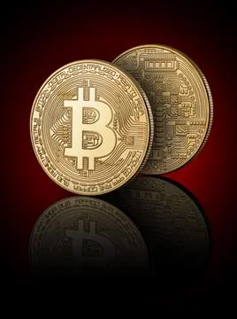 Bitcoin on black background with reflection Stock Photos