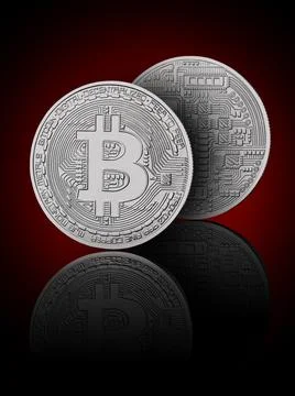 Bitcoin on black background with reflection Stock Photos