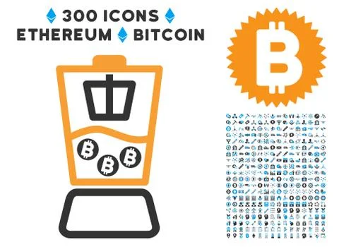 Bitcoin Blender Flat Icon with Set Stockillustratie