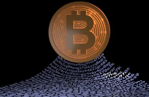 Bitcoin with blockchain concept. Chain of wallets. 3d illustration Stock Illustration