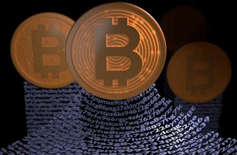 Bitcoin with blockchain concept. Chain of wallets. 3d illustration Stock Illustration