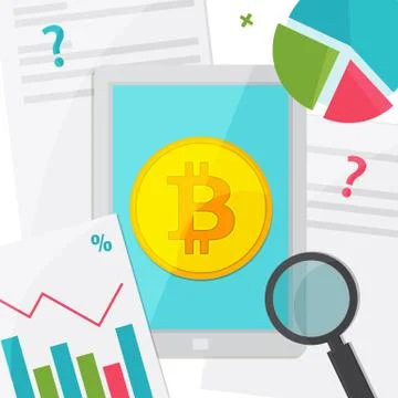 Bitcoin Blockchain Concept. Chart, graph and computer tablet with bitcoin. Stock Illustration