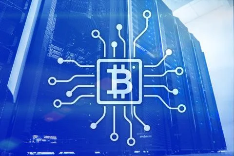 Bitcoin, Blockchain concept on server room background. イラスト素材