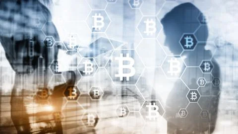 Bitcoin, Blockchain concept on server room background. Stock Photos