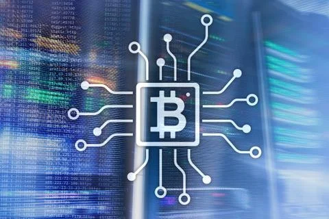 Bitcoin, Blockchain concept on server room background. Stock Photos