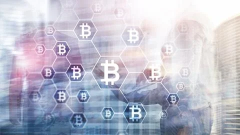 Bitcoin, Blockchain concept on server room background. Foto stock
