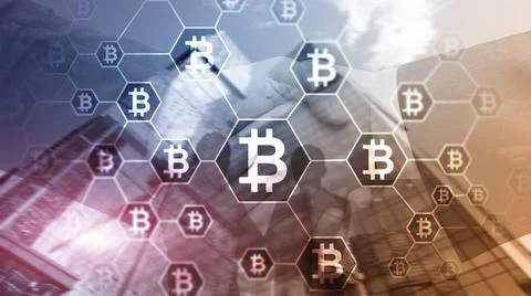 Bitcoin, Blockchain concept on server room background. Bitcoin, Blockchain... 写真素材