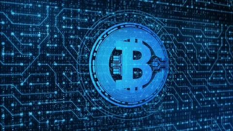 Bitcoin blockchain crypto currency digital encryption network with circuit bo Video stock 112279065