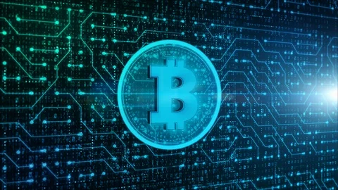 Bitcoin blockchain crypto currency digital encryption network with circuit bo Video stock 112281729