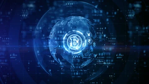 Bitcoin blockchain crypto currency digital encryption, Digital money exchange Stock Footage 146052032