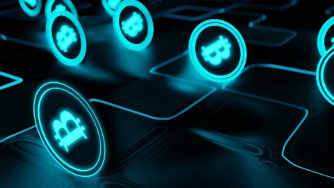 Bitcoin blockchain crypto currency digital encryption, Digital money exchange. Stock Footage 155344317