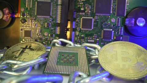 Bitcoin blockchain crypto currency digital encryption, Digital money exchange Stock Footage 162364970