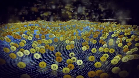 Bitcoin blockchain crypto currency digital encryption, Digital money exchange, Video stock 336444141