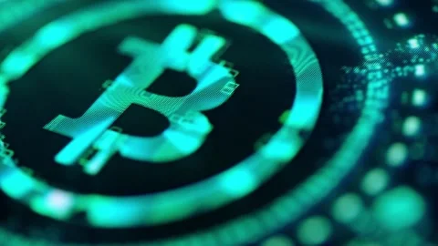 Bitcoin blockchain cryptocurrency digital encryption, Digital money exchange, Stock Footage 336443028