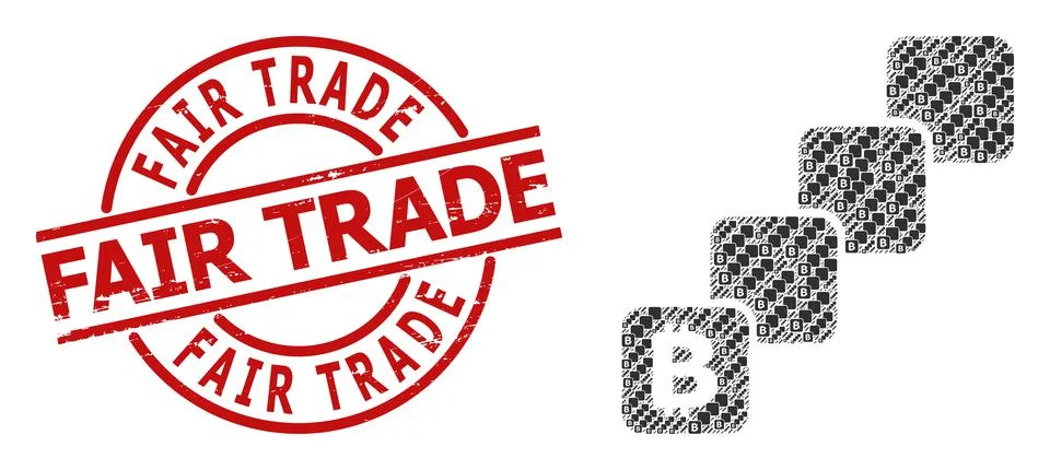 Bitcoin Blockchain Icon Recursion Composition and Rubber Fair Trade Badge Illustrazione stock
