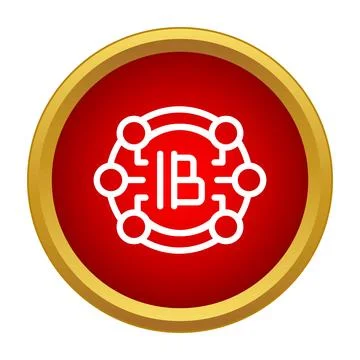 Bitcoin blockchain network icon red button Stock Illustration