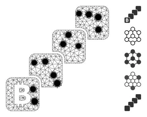 Bitcoin Blockchain Polygonal Mesh Icon with Pathogen Nodes Illustrazione stock