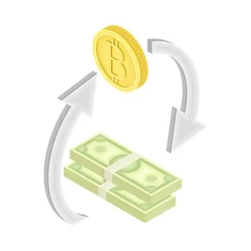 Bitcoin Blockchain Technology with Exchange and Transaction System Isometric Illustrazione stock