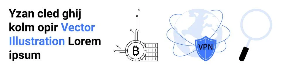 Bitcoin Blockchain Technology, VPN Security and Search Vector Stock Illustration