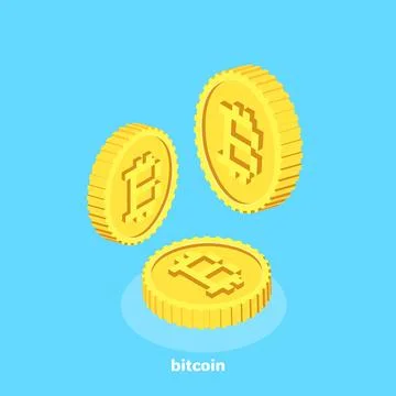 Bitcoin on a blue background, isometric image Stock Illustration