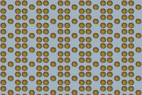 Bitcoin on a blue background. Uneven pattern. Stockfoto's