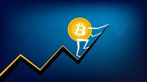 Bitcoin BTC is climbing to the next peak. Cryptocurrency has all time high. Stock Illustration