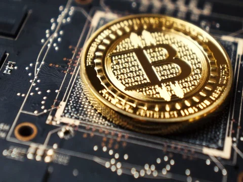 Bitcoin. BTC. Coin. Mining. Crypto currency. Stock Footage 83524283