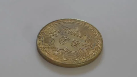 Bitcoin BTC coin rotating . Digital coin cyberspace and cryptocurrency. Stock Footage 230612870