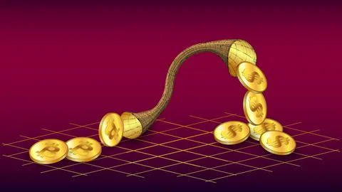 Bitcoin BTC coins transferred through the pipe and converting into dollar USD Stock Illustration