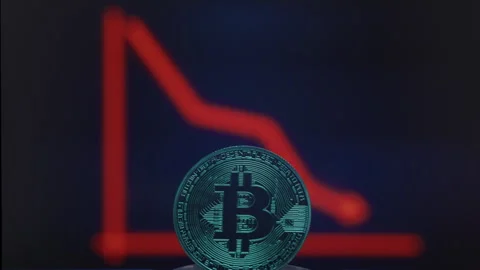 Bitcoin BTC crypto price going down market bearish crash downtrend candle stick Stock Footage 332622024