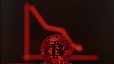 Bitcoin BTC crypto price going down market bearish crash downtrend candle stick Stock Footage 332622202