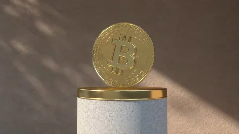 Bitcoin BTC on a presentation plinth / podium 4K Animation Stock Footage 187279731