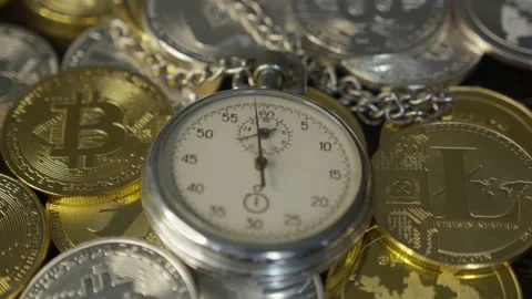 Bitcoin BTC with stopwatch Stock Footage 144677466