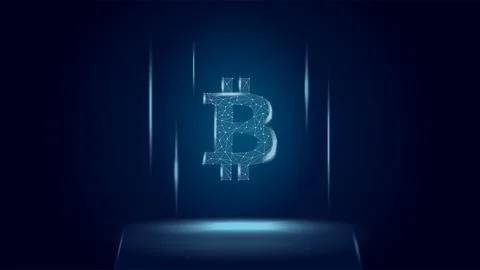 Bitcoin BTC token symbol above the pedestal. Cryptocurrency logo icon. Illustrazione stock