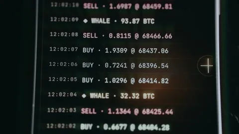 Bitcoin BTC transaction activity, Whale transaction, BUY and SELL orders Stock Footage 333838250