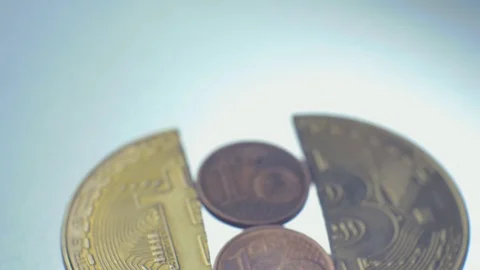 Bitcoin bubble burst / Bitcoin crash /Bitcoin game over / Broken bitcoin Stock Footage 86413066