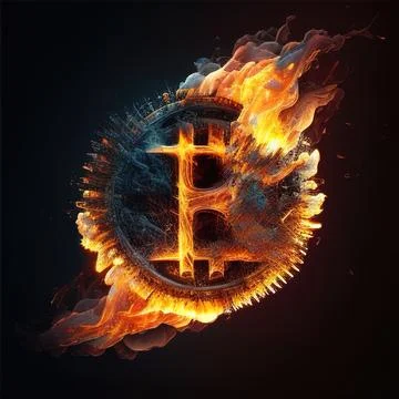 Bitcoin burning logo icon Stock Illustration