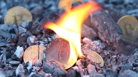 Bitcoin is burning. Proof of burn. Burnt coins Stockbeeldmateriaal 90770965