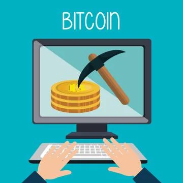 Bitcoin business with desktop computer Stock Illustration