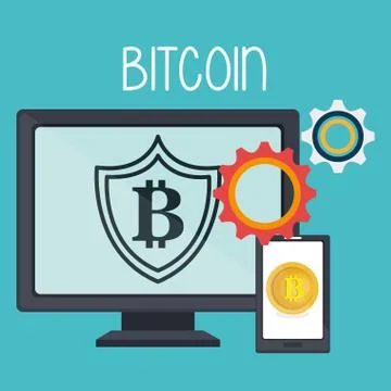 Bitcoin business with desktop computer Stock Illustration