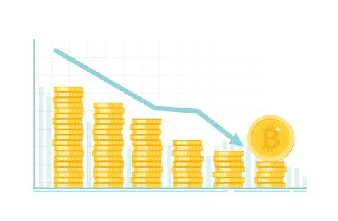Bitcoin business going down. Bitcoin on red graph. Bitcoin crashing backgroun Illustrazione stock