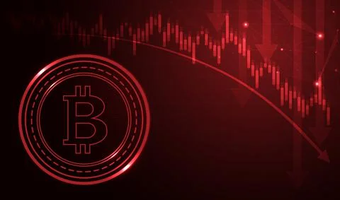 Bitcoin business going down. Bitcoin on red graph. Bitcoin crashing backgroun Illustrazione stock