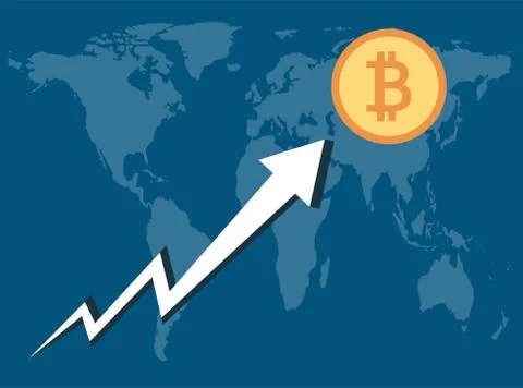 Bitcoin Business,Arrows soar on background map world.vector Illustrator Stock Illustration
