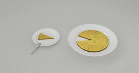 Bitcoin Cake in the Plate on the Table Turntable Video stock 147182248