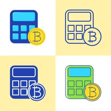 Bitcoin calculator icon set in flat and line style Stock Illustration