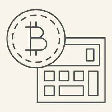 Bitcoin calculator thin line icon. Accounting and crypto coin vector Ilustração Stock